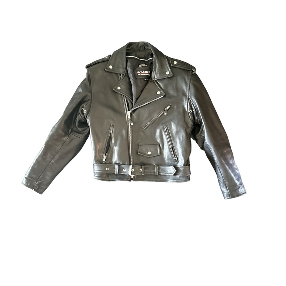 Wilson’s Leather Motorcycle Jacket Men’s Black Belted Lined Sz M